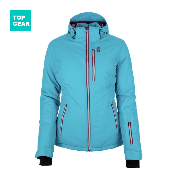 Women's blue ski jacket with detachable hood
