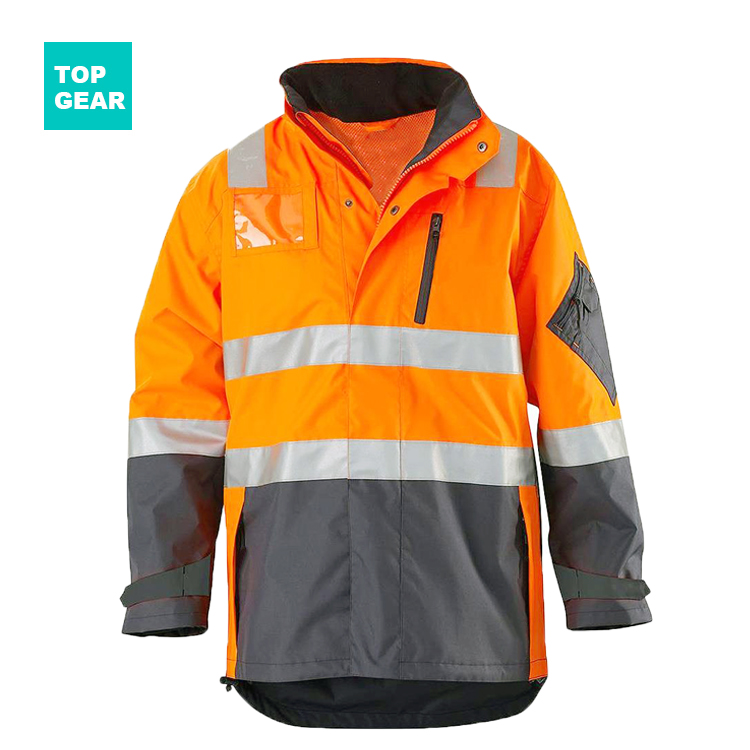 wholesale hi-viz 300D oxford waterproof jacket with hood