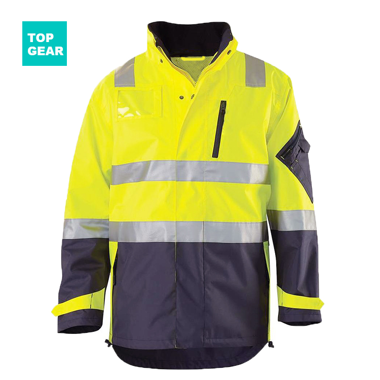 wholesale hi-viz 300D oxford waterproof jacket with hood