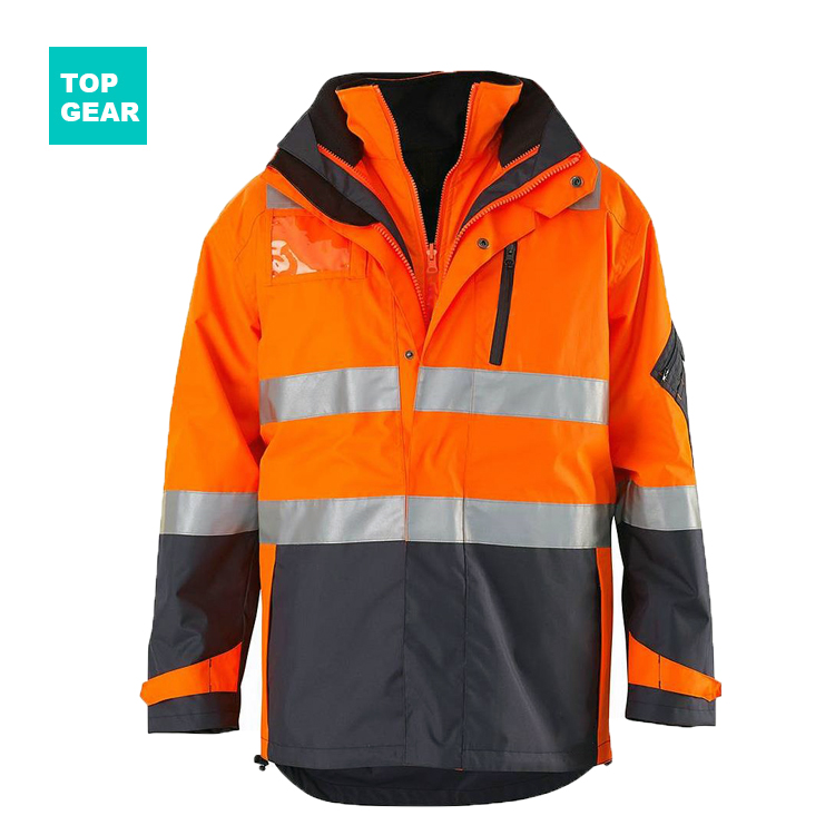 Wholesale men's hi-viz 4 in 1 waterproof jacket